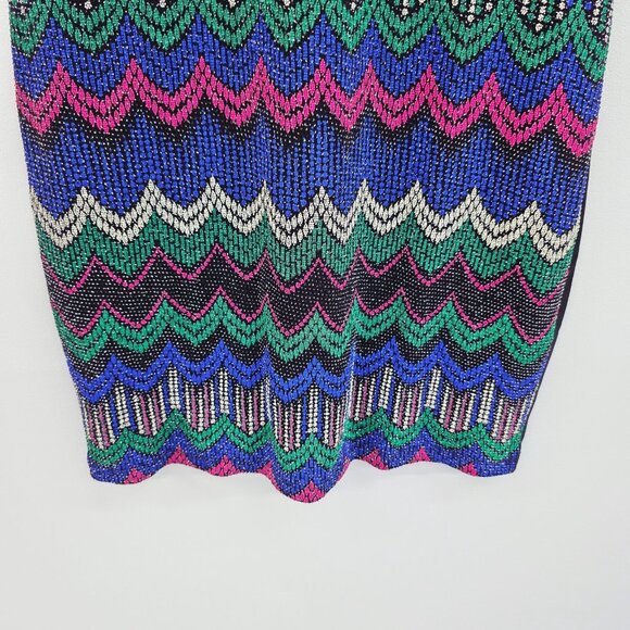 Soprano Womens M Metallic Bodycon Mini Dress Multicolor Zigzag Lined Disco Rave - Picture 8 of 15